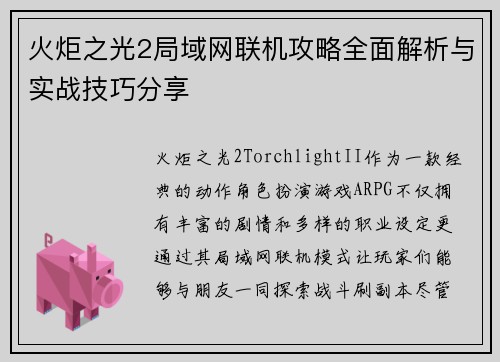 火炬之光2局域网联机攻略全面解析与实战技巧分享 火炬之光2局域网联机攻略全面解析与实战技巧分享